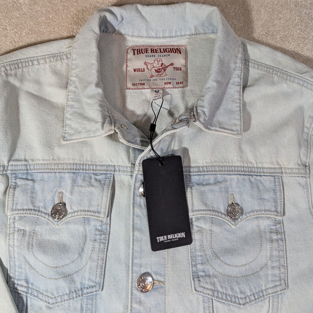 True Religion Jesse SN Trucker Jacket Light Blossom Wash Denim Blue 108073 Men L
